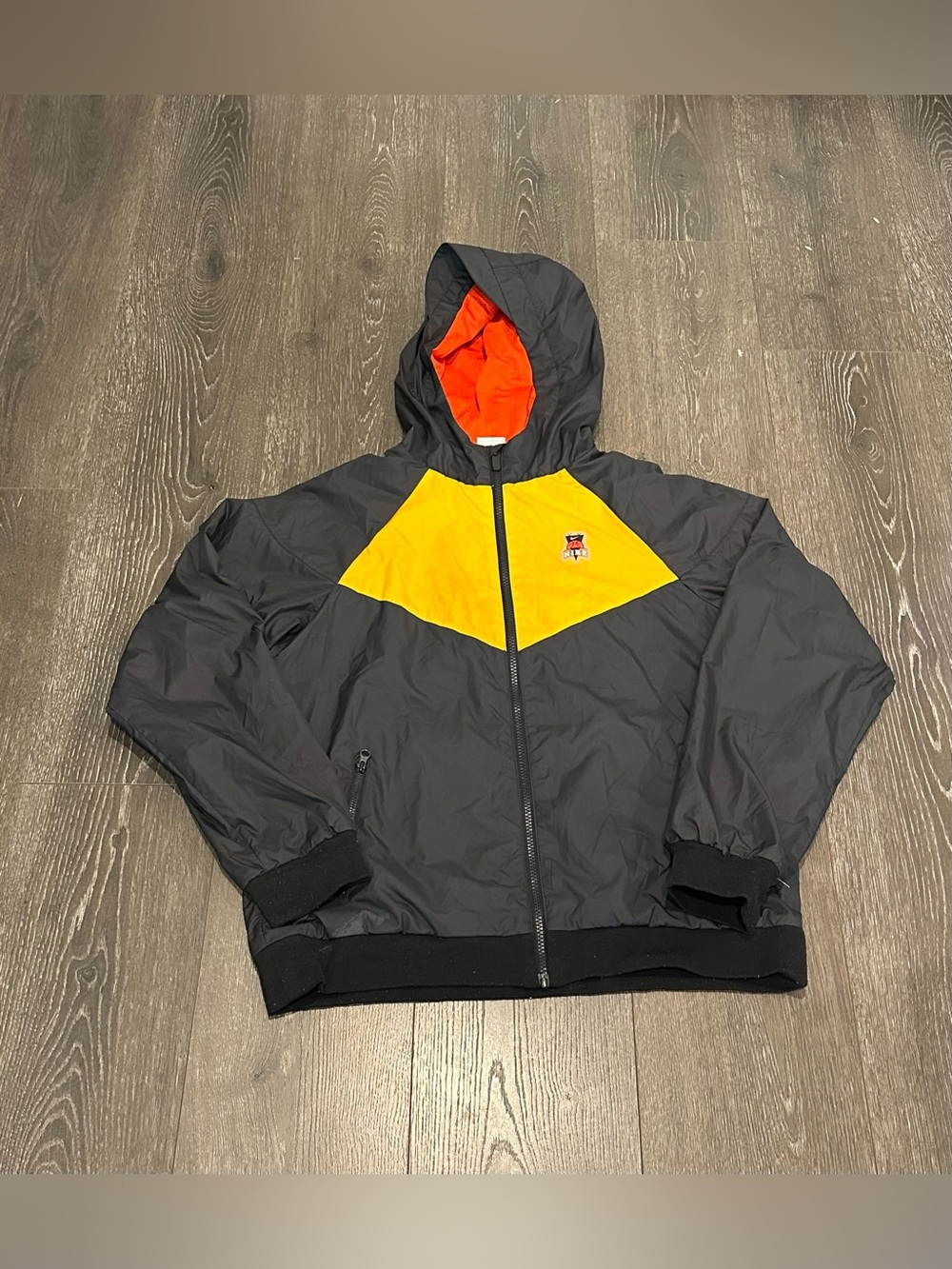 Nike Men's Hooded Full Zipper Windbreaker Jacket - Black with Yellow Size XL